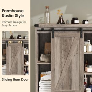 Fameill Over The Toilet Storage Cabinet,Farmhouse Storage Cabinet Over Toilet with Sliding Barn Door,Bathroom Over Toliet Storage with Open Shelf, Home Space-Saving Toilet Rack,Grey