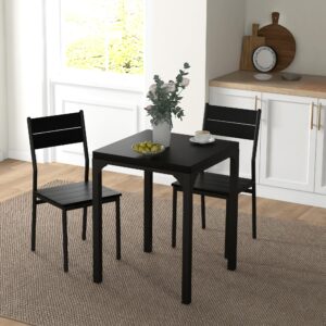 HOMCOM 3 Piece Dining Table Set for 2, Modern Kitchen Table and Chairs, Dining Room Set for Breakfast Nook, Small Space, Apartment, Space Saving, Black