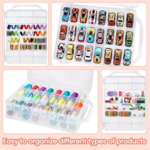 New brothread Pack of 2 Double-Sided Sewing Organizers, Thread Storage Boxes with 2x46 Grids, Clear Organizer Boxes for Embroidery Sewing Thread, Embroidery Floss, Needle, Beads, Small Crafts,Toy Cars