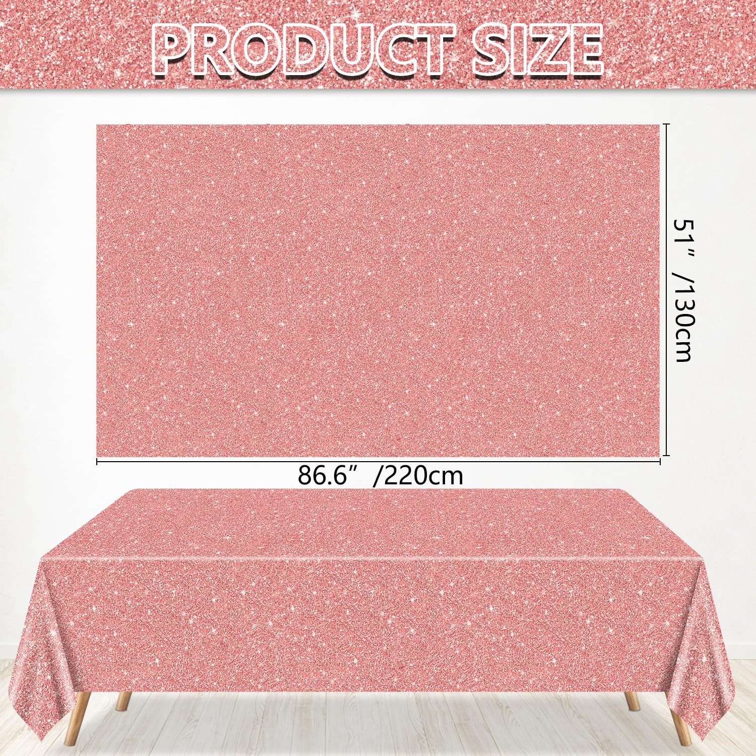 4 Pack Pink Rose Gold Tablecloths, 51x87'' Rose Gold Sequin Printed Plastic Table Cover, Rose Gold Glitter Birthday Background Decorations for Girls Birthday Wedding Graduation Princess Party Supplies