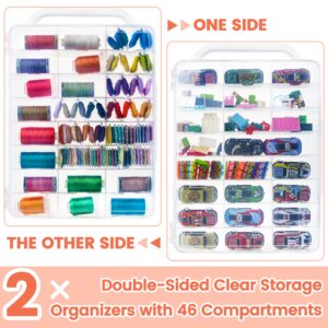 New brothread Pack of 2 Double-Sided Sewing Organizers, Thread Storage Boxes with 2x46 Grids, Clear Organizer Boxes for Embroidery Sewing Thread, Embroidery Floss, Needle, Beads, Small Crafts,Toy Cars