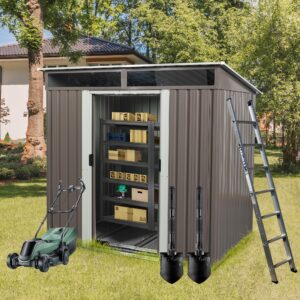 acqca 6 x 5 ft outdoor storage shed with punched vents,heavy duty metal shed w/sliding doors & padlock,large waterproof tool sheds for garden,backyard,lawn,easy assembly,grey