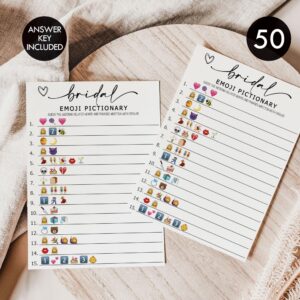 All Ewired Up 50 Bridal Shower Games Emoji Pictionary (50-Cards) Fun Wedding Game Activity, Decorations, Engagement Party, Rehearsal Dinner, Minimalist Script