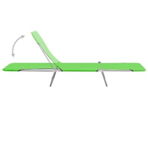 YELWHI Folding Sun Loungers 2 pcs Steel and Fabric Green,： Outdoor Furniture, Outdoor Seating