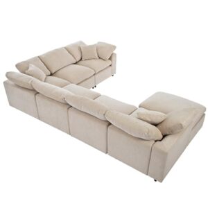 FANYE Oversized Free Combine Cushions Sectional Sofa Cum Sleep Sofabed, Deep Seat Modular Sofa&Couch W/Movable Ottoman Convertible Spacious Sleeper Couch Bed for Living Room, Down Stairs