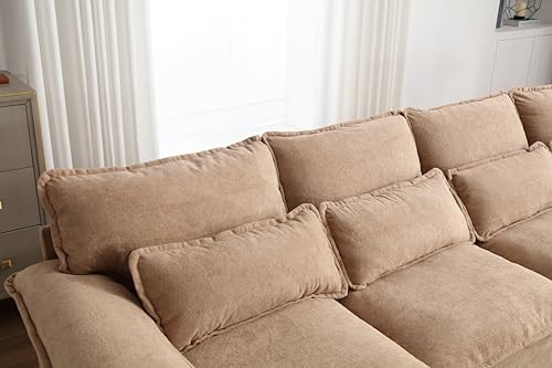 Eafurn U Shaped Symmetrical Sectional Couch with Waist Poillows and Detachable Pillow Armrest, 6 Seater Oversized Modular Lounge Sofa with Double Chaise & Memory Foam for Living Room Apartment