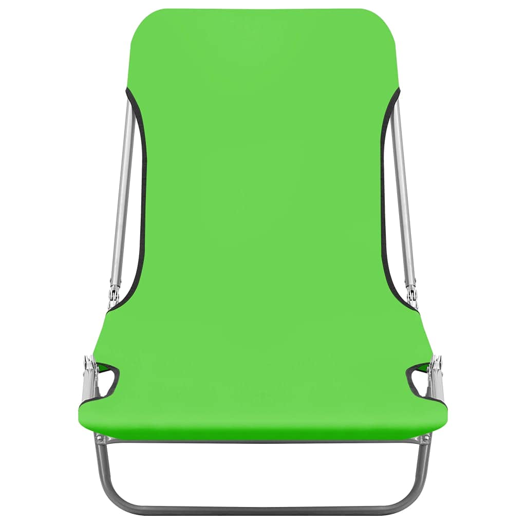 YELWHI Folding Sun Loungers 2 pcs Steel and Fabric Green,： Outdoor Furniture, Outdoor Seating