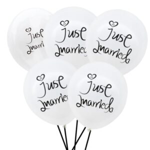 Pfylinqo 100 Pcs Celebration of Just Married Balloons, 12 Inch "Just Married" Letter Print White Balloon for Garland Arch, Party Latex Balloons for Bride Wedding Anniversary Party Decoration Supplies