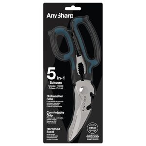 AnySharp Multi-Tool Scissors, Hardened Steel Blades for Tough Materials, Ideal for Both Left and Right Handed Users, Comfort Grip, Dishwasher Safe, Blue, One Size