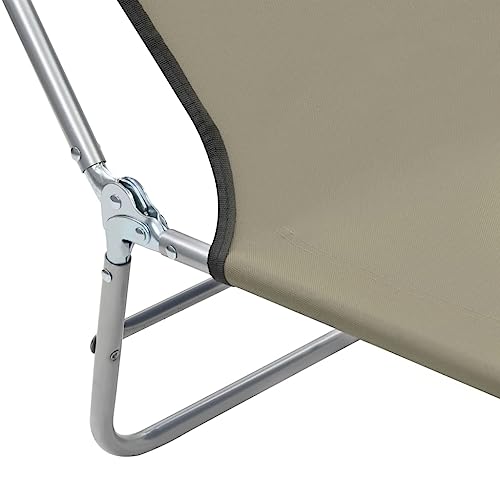 YELWHI Folding Sun Loungers 2 pcs Steel and Fabric Taupe,Foldable Sunlounger Set Adjustable Backrest, Durable & Comfortable, for Outdoor Relaxation Outdoor Furniture, Outdoor Seating