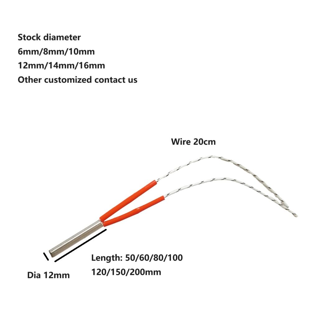 DONGGUA 5pcs Stainless Steel 220V 12mm Tube Diameter Mold Cartridge Heater 50-200mm Tube Length 100-400W Heating Element(12x50mm 220V 100W)