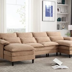 Eafurn U Shaped Symmetrical Sectional Couch with Waist Poillows and Detachable Pillow Armrest, 6 Seater Oversized Modular Lounge Sofa with Double Chaise & Memory Foam for Living Room Apartment