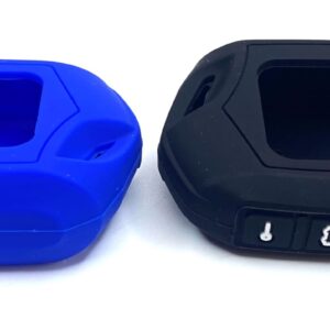 TTocenb black and blue RFX-2WT9-FM T9 Key Silicone Sleeve Waterproof Dirt Tolerance 2WT9R for FM 2-Way 3000-FT LCD 4 Side Buttons Silicone Shell only New Compatible Replacement For Compustar Part 2pcs