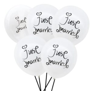 Pfylinqo 100 Pcs Celebration of Just Married Balloons, 12 Inch "Just Married" Letter Print White Balloon for Garland Arch, Party Latex Balloons for Bride Wedding Anniversary Party Decoration Supplies