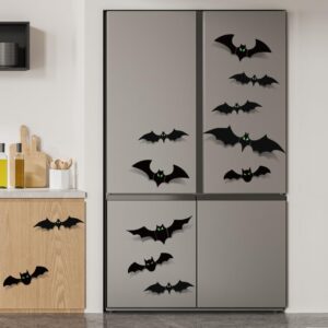 Bats Halloween Decorations Indoor, 110 Pcs Halloween Bats with Glow in The Dark Eyes, 3D Bats for Halloween Wall Decor, 5 Styles, 136 Pcs of Double-Sided Tape Included