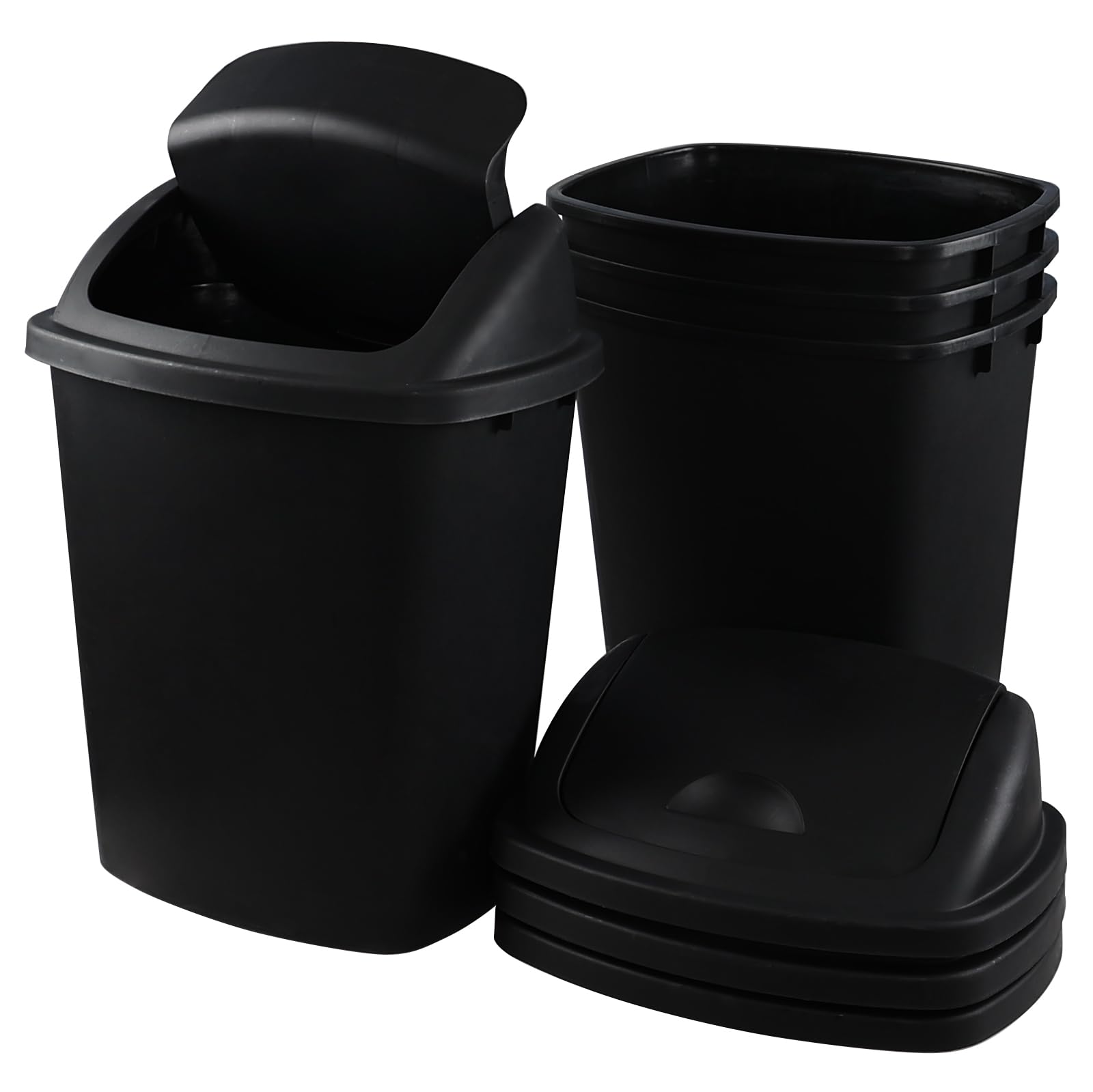 Doryh 4-Pack 40 L Trash Can with Swing Lid, Plastic Kitchen Garbage Can, Black