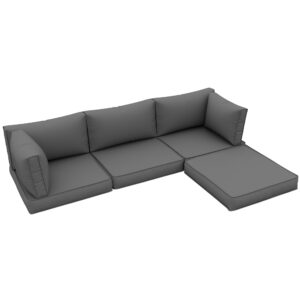 udpatio outdoor cushions for patio furniture with 5 pillows, waterproof patio furniture cushions replacement, 4" deep seat outdoor sectional cushions for 4-seat patio furniture chair sofa couch, grey