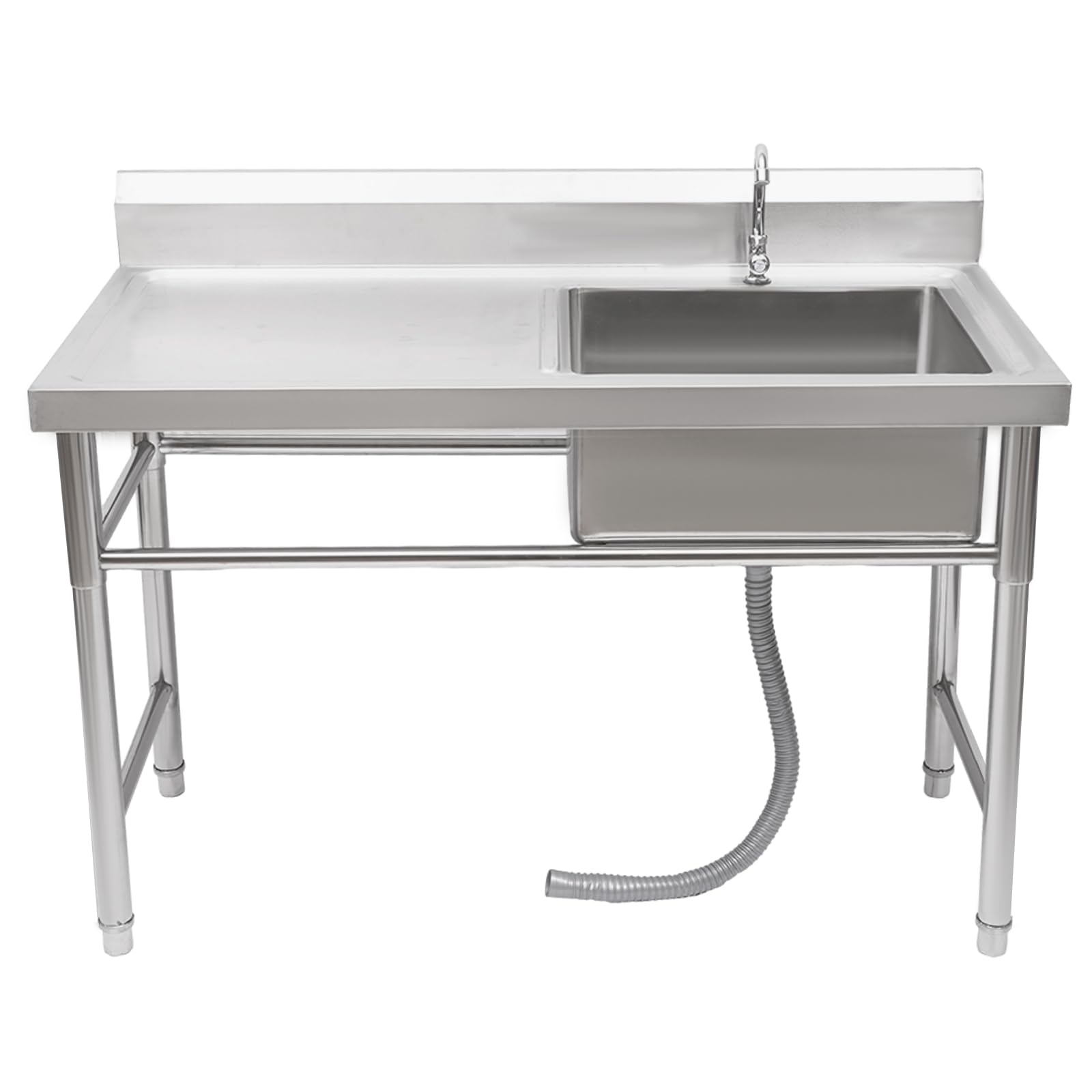 YSHUSTGY Compartment Stainless Steel Cabinets Commercial Kitchen Prep Sink Wash Table,Commercial Kitchen Prep Utility Sink W/Drainboard+Compartment Stainless Stee,Work Station Ledge