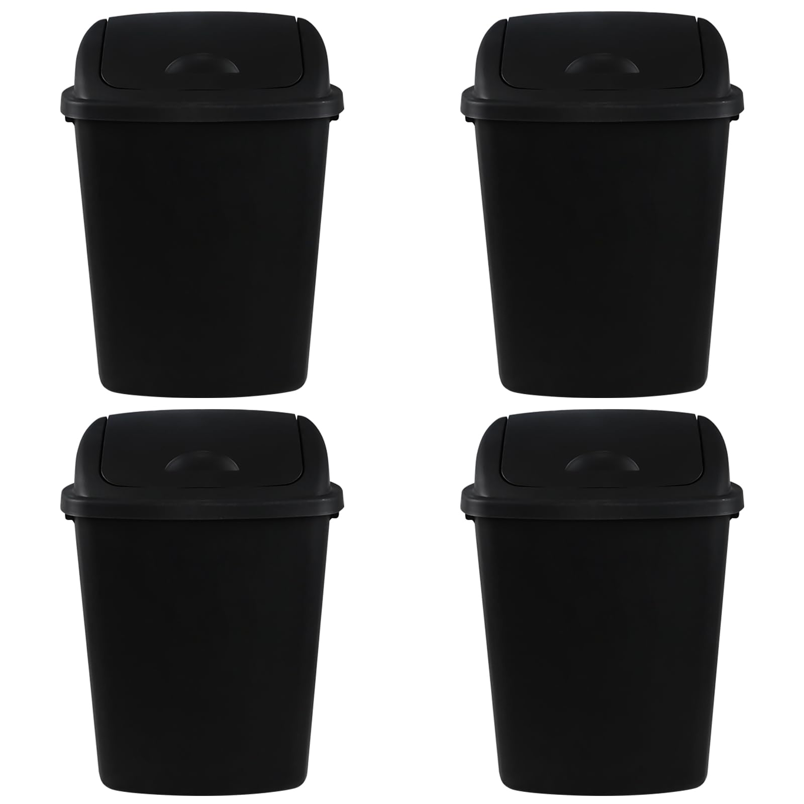 Doryh 4-Pack 40 L Trash Can with Swing Lid, Plastic Kitchen Garbage Can, Black