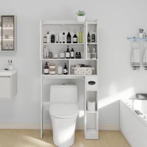 FZBYQWD Over The Toilet Storage Cabinet, Farmhouse Storage Cabinet Over Toilet with 2 Barn Door & Toilet Paper Holder Stand，Home Space-Saving Toilet Rack