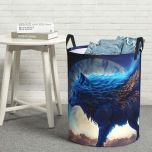 Large Laundry Basket with Handles - Moonlit Blue Wolf Baby Kids Dirty Clothes Laundry Hamper