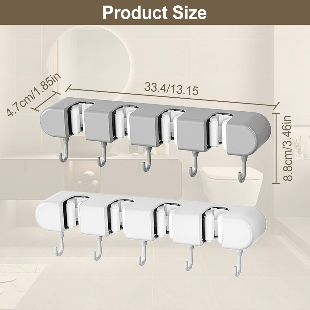 XieJY 2024 New Multifunctional Mop Holder with Hook, Punch Free Mop and Broom Holder Wall Mount Broom Rack, Broom Organizer Storage Tool Racks Heavy Duty Self Adhesive Mop Holder Wall Mounted (1)