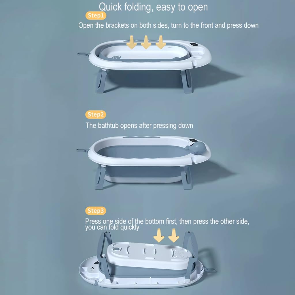 ZAJSSS Multipurpose Pet Bathtub with Drainage Hole Portable Pet Bathtub Foldable Bathing Tub with Temperature Sensing Pet Shower Basin, Blue