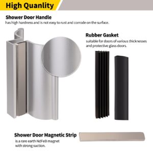 3" Shower Door Handle with Metal Strike and 3" Magnet fits 1/8", 5/32", 3/16" and 1/4" Thick Swing Glass Shower Doors,Shower Door Magnetic Strip Replacement.