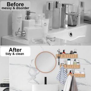 kuchisity Shower Caddy, 3 Pack Shower Caddy Shelves Organizer Rack No Drilling Wall Mounted Self Adhesive Shower Shelves, Wicker Shower Rack for Home Decor - Natural