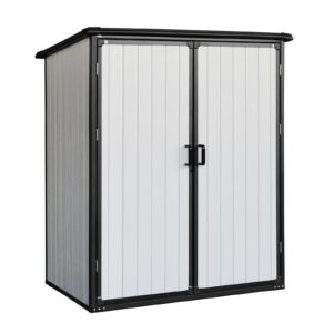 favfurish c outdoor storage shed waterproof resin cabinet heavy duty metal sheds, with lockable doors,tool sheds for garden,backyard,lawn,bikes and patio furniture,easy assembly,gray