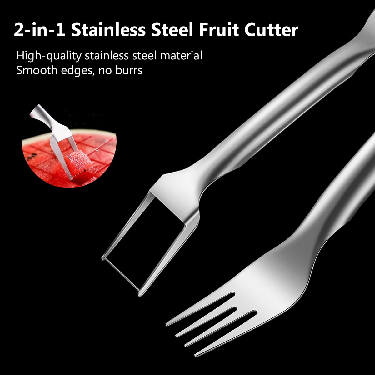 Watermelon Fork Slicer Cutter, 2-in-1 Stainless Steel Fruit Cutter, Summer Portable Watermelon Cutter Melon Cutter Tool, Multifunctional Fruit Fork for Home Kitchen,Camping