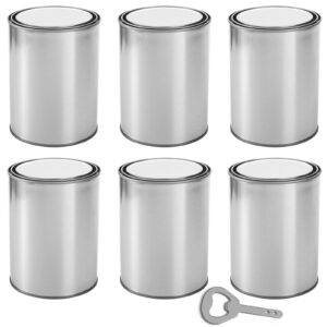 6 pack empty paint cans with lids 1 quart tin unlined paint buckets bulk paint storage containers, quart metal unlined paint pails for crafts diy projects, storage, painting