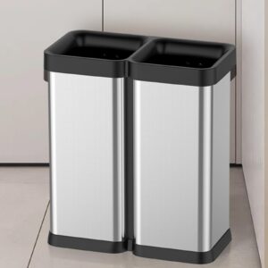 garveehome 2 x 8 gallon dual-bin open top trash can, dual compartment garbage can for waste and recycling, stainless steel kitchen trash bin for office, restaurant, commercial use