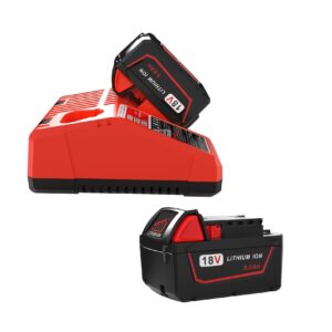 2 pack 5.0ah 18v replacement lithium ion battery and charger for milwaukee m18 battery, compatible with milwaukee m18 cordless power tools 18v lithium battery 48-11-1850 48-11-1840 48-11-1860