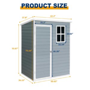 SumKea 5x3 FT Resin Storage Shed, with Padlock Storage Shed, Comes with Vents and Front Window Outdoor Shed, All-Season Waterproof Tool Shed, for Garden, Backyard, Lawn, Grey