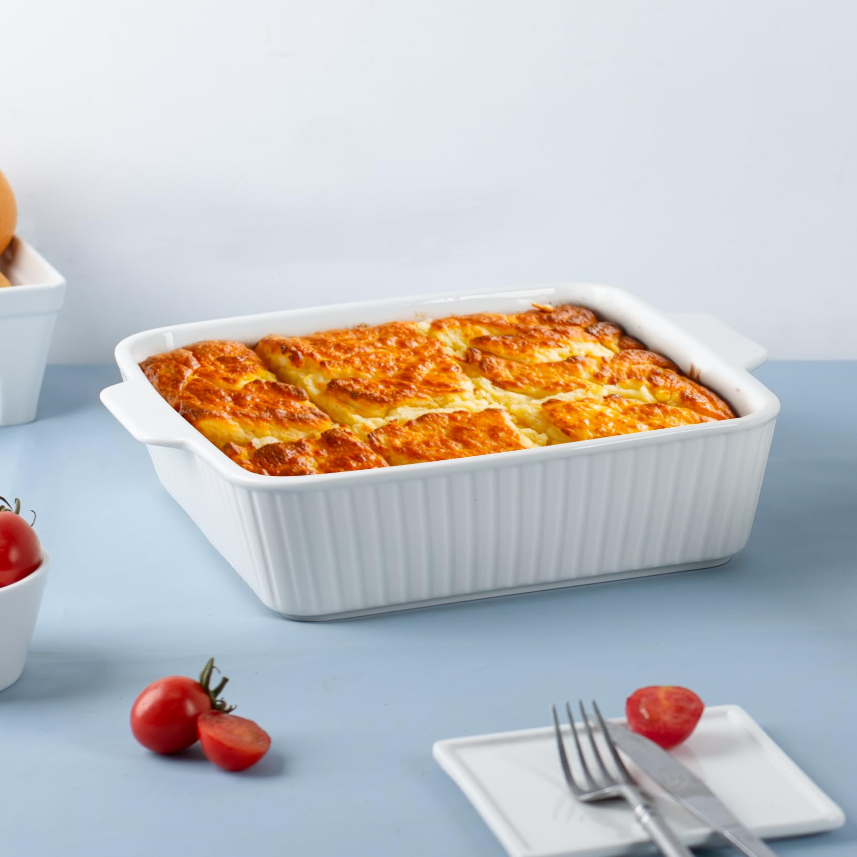 Casserole Dishes for Oven, 10'' Square Casserole Baking Dish, 2 Pack Ceramic Baking Dishes, Bakeware Sets with Handles, Lasagna Pan for Baking, Cake, Kitchen, Microwave, Dishwasher Safe