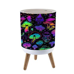 lgcznwdfhtz small trash can with lid for bathroom kitchen office seamless bright psychedelic mushrooms garbage bin waste basket decorative 1.8 gallons, 14x9inch