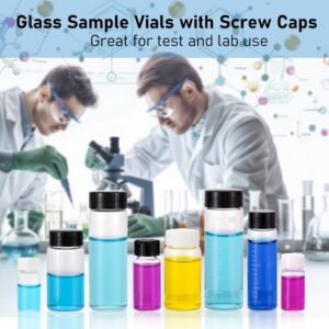 Njvial 28Pcs 30ml(1oz) Small Glass Vials with White Lids Lab Sample Vials Empty Refillable Perfume Travel Mini Glass Bottles with Screw Caps for Essential Oils