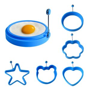 6 packs silicone egg rings, heat insulation handles, flexible egg rings for frying eggs nonstick, up to 230°c/446°f (blue)