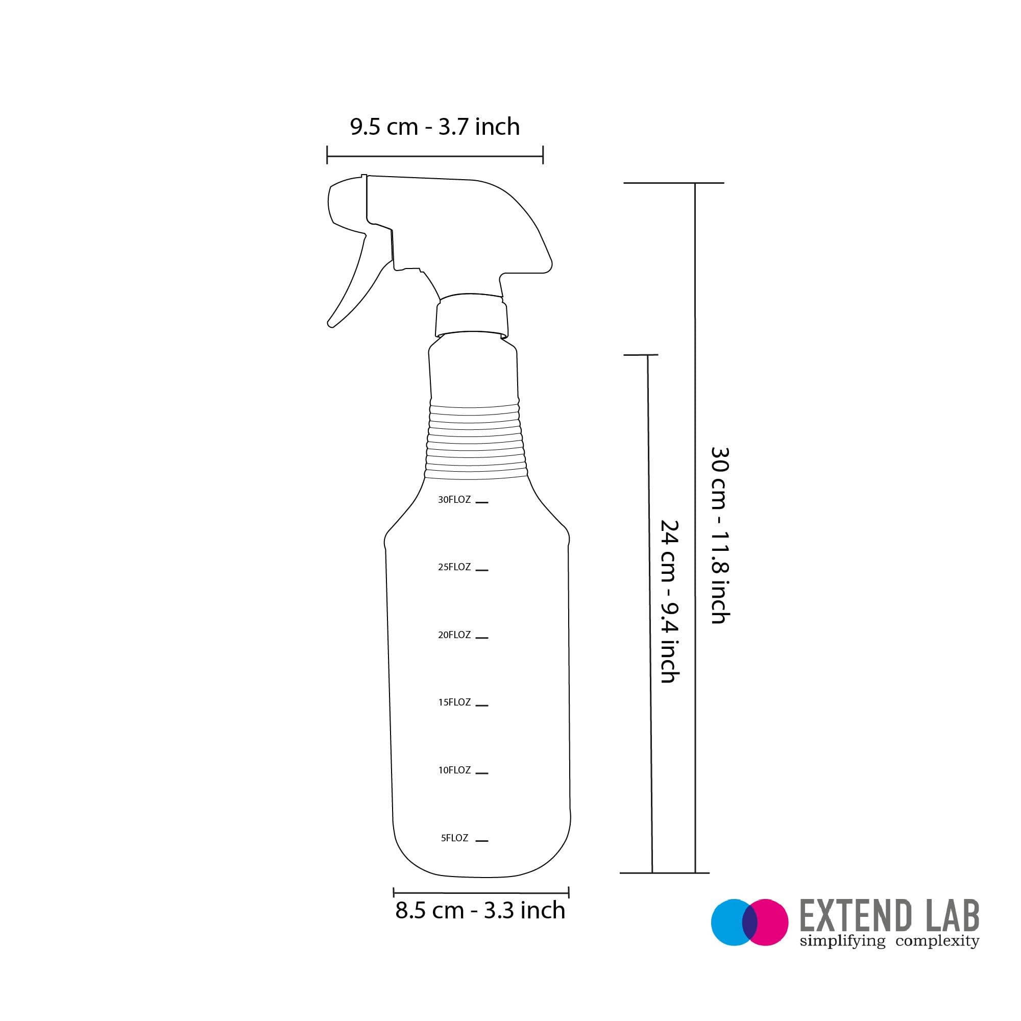 EXTEND LAB Spray Bottles - Refillable Empty Spray Bottles for Cleaning Solutions, Hair Spray, and Watering Plants - Superior Flex Nozzles with Squirt, and Mist Sprayer - 2 Pack, 30 Oz