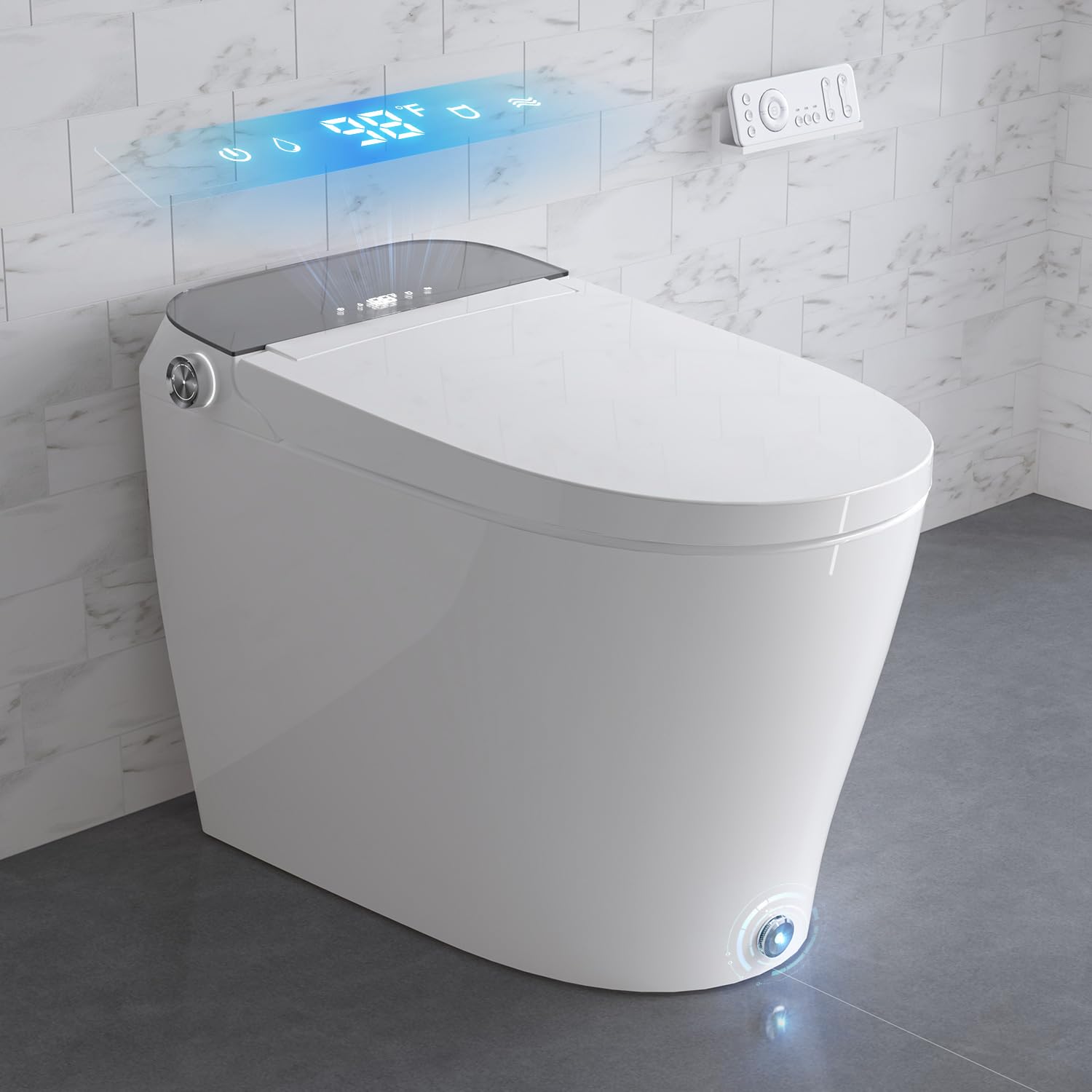 Upgrade Smart Toilet with Pump-assist Flush and Kick Flush, Bidet Toilet with Instant Warm Water, Heated Toilet Seat and Dryer, Japanese Toilet with Bidet Built in Deodorization, Blackout Flushing