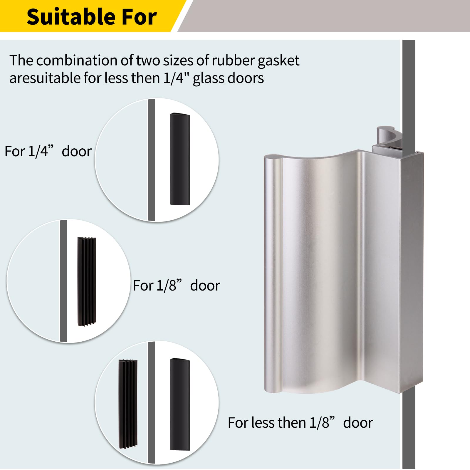 3" Shower Door Handle with Metal Strike and 3" Magnet fits 1/8", 5/32", 3/16" and 1/4" Thick Swing Glass Shower Doors,Shower Door Magnetic Strip Replacement.