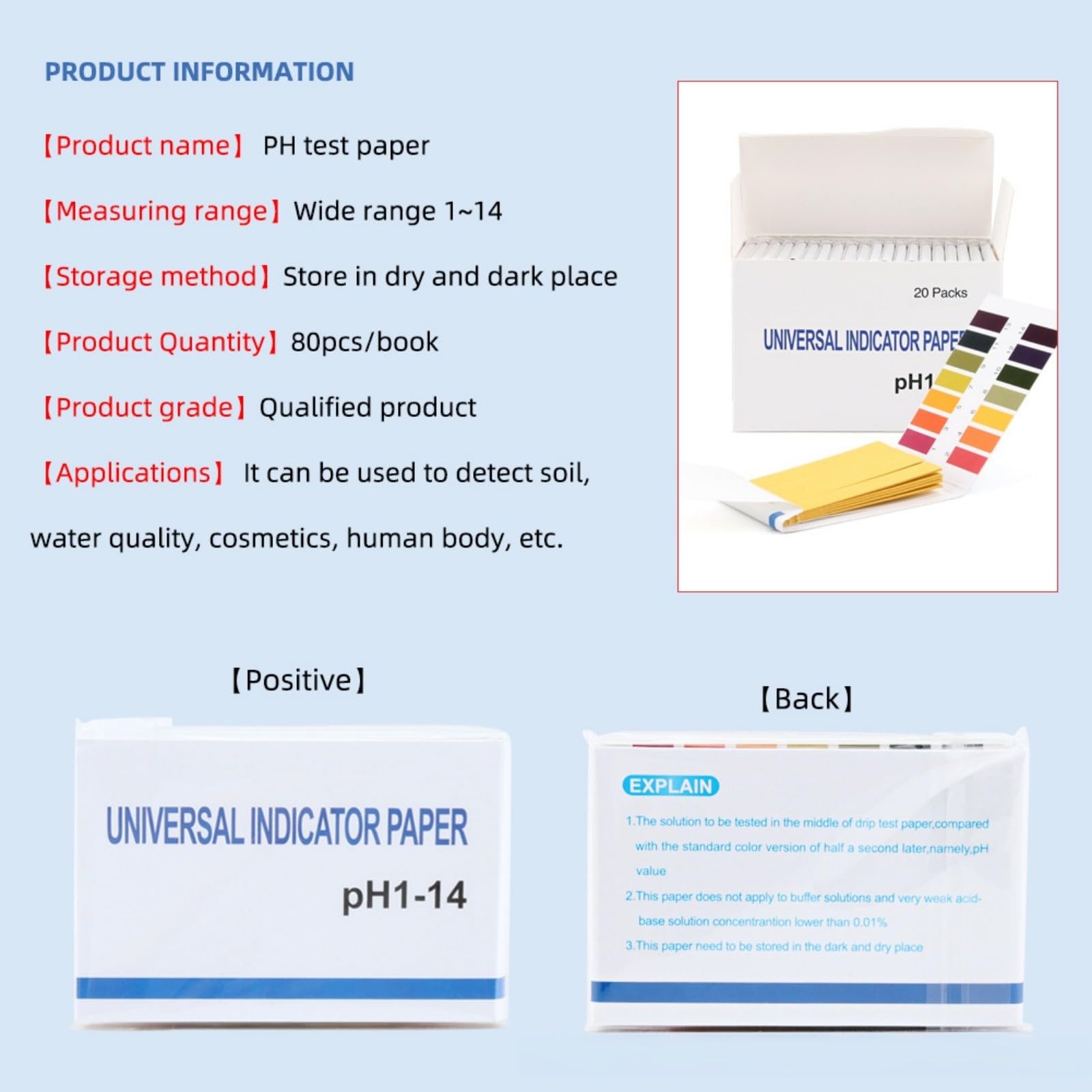 MXITA 5 packs of pH test paper Laboratory paper 400 Litmus paper pH test strips for (pH 1-14) water and soil testing Urine and saliva testing. (5)