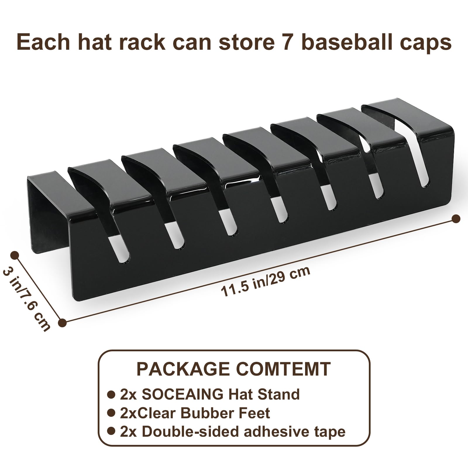 Generic SOCEAING 2 Pack New Hat Stand for Baseball Caps Display and Organizer,No Install Acrylic Hat Holder for 14 Baseball Caps for Bedroom, Closet, Dresser and Office, black