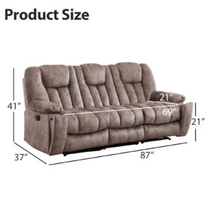 EBELLO Reclining Sofa for Living Room, Extra Wide Modern Overstuffed 3 Seat Recliner Manual Sofa Chair with Hidden Armrest Cup Holders, Breathable Soft Fabric and Padded Seat, Light Brown