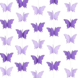 jijacraft butterfly hanging garland 3d purple paper butterfly hanging garlands, 4 packs butterfly birthday decorations butterfly for baby shower home decor wedding purple party decorations (39ft)