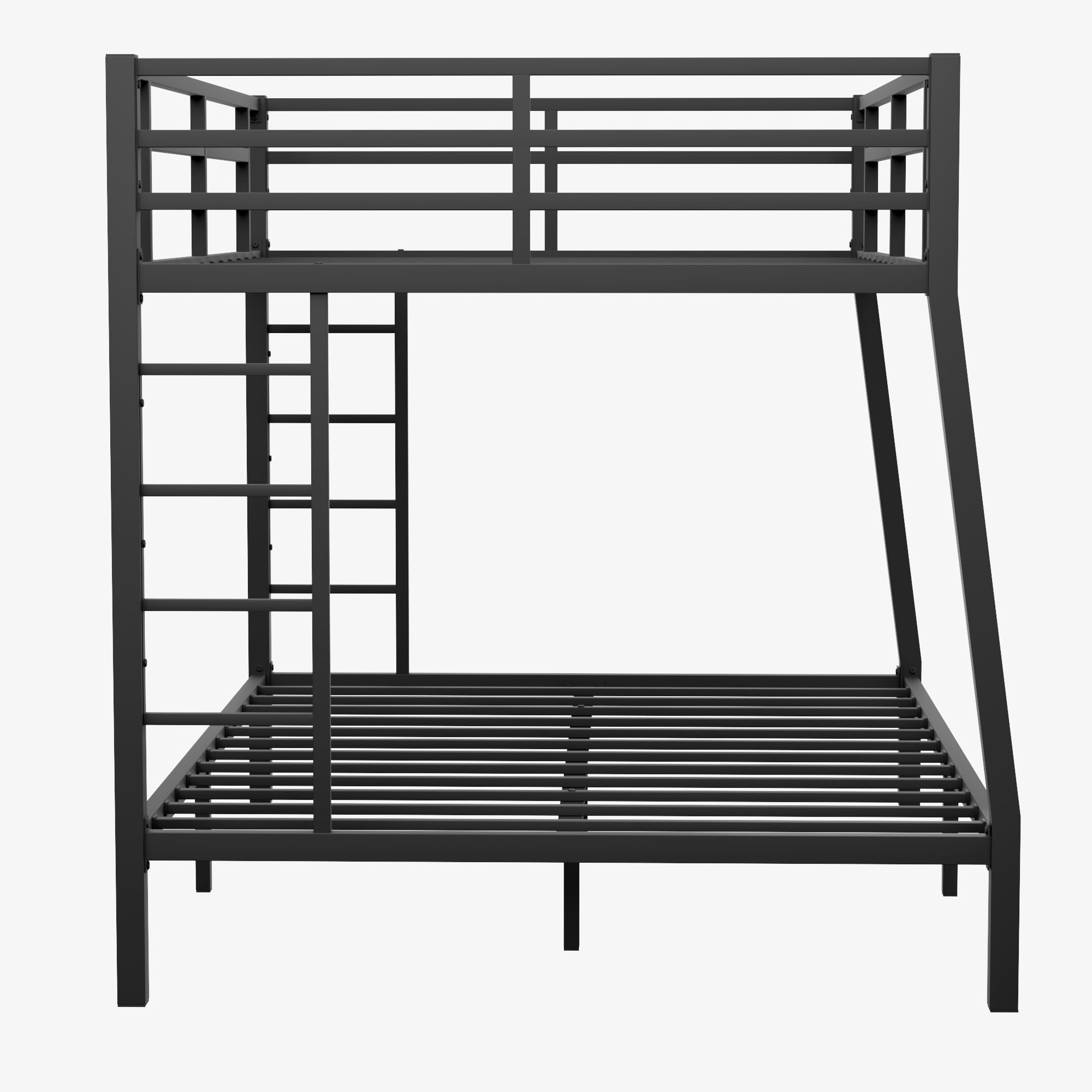 Full XL Over Queen Bunk Beds with 2 Build in Ladder and Full Length Guardrail, Heavy Duty Bunk Bed/Full XL Over Queen Bunk Bed for Adults, Teens, Kids, No Box Spring Needed(Black Full XL Over Queen)