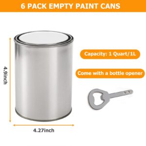 6 Pack Empty Paint Cans with Lids 1 Quart Tin Unlined Paint Buckets Bulk Paint Storage Containers, Quart Metal Unlined Paint Pails for Crafts DIY Projects, Storage, Painting