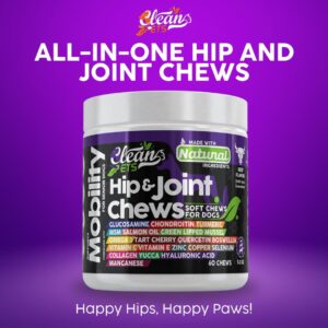 Hip and Joint Supplement Dogs with Glucosamine for Dogs + Chondroitin, Turmeric, Hyaluronic Acid, MSM, Salmon Oil, Collagen, Vitamin C, Omega 3 Senior Dog Supplements Beef Flavor by Clean Pets