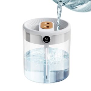 smart humidifier for bedroom, home, great room, nursery, office, 1.3l cold mist top fill 20 hours extra long use time for fast relief, 26db, 360° dual nozzles, easy to fill and clean, bpa-free